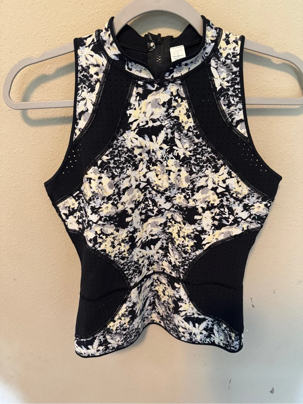 lululemon athletica Black Floral Lululemon Water: Salty Swim Sleeveless Rashie